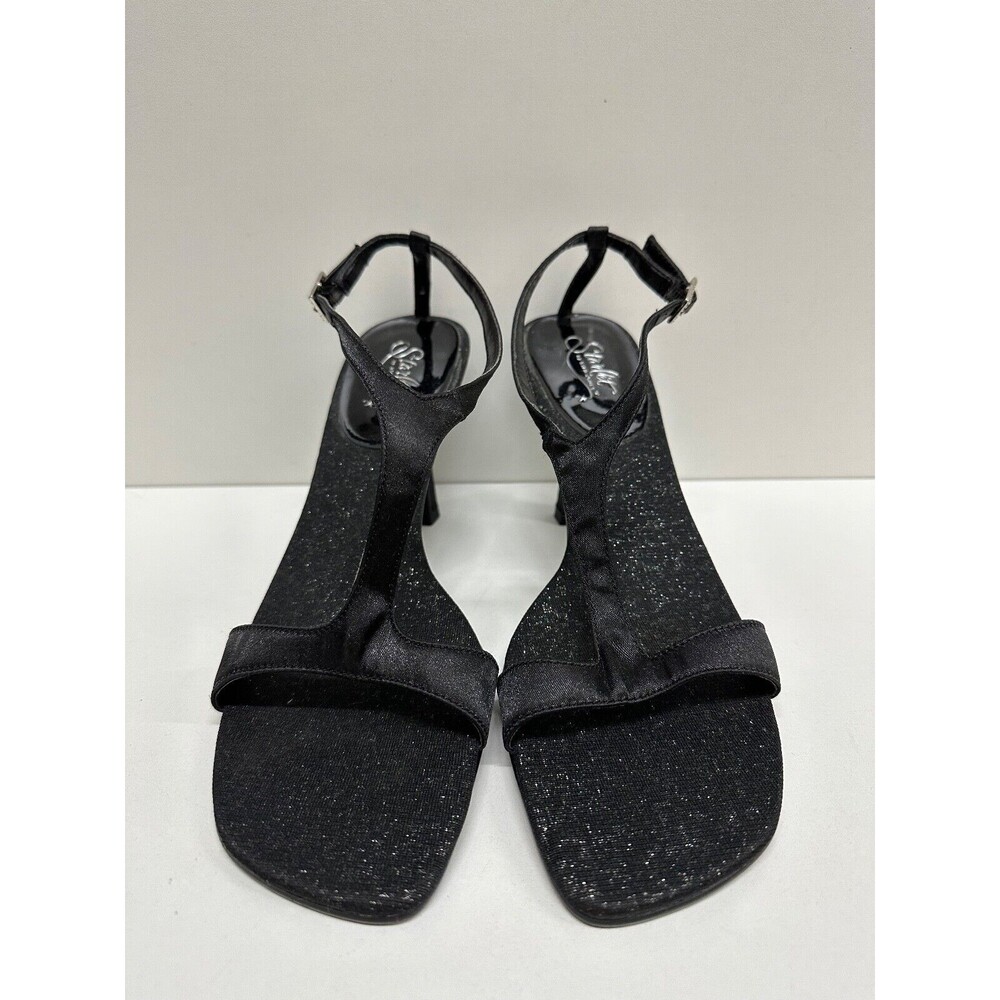 Starlet By Star Jones women size 9.5 satin buckle dress heel black Tstrap sandal